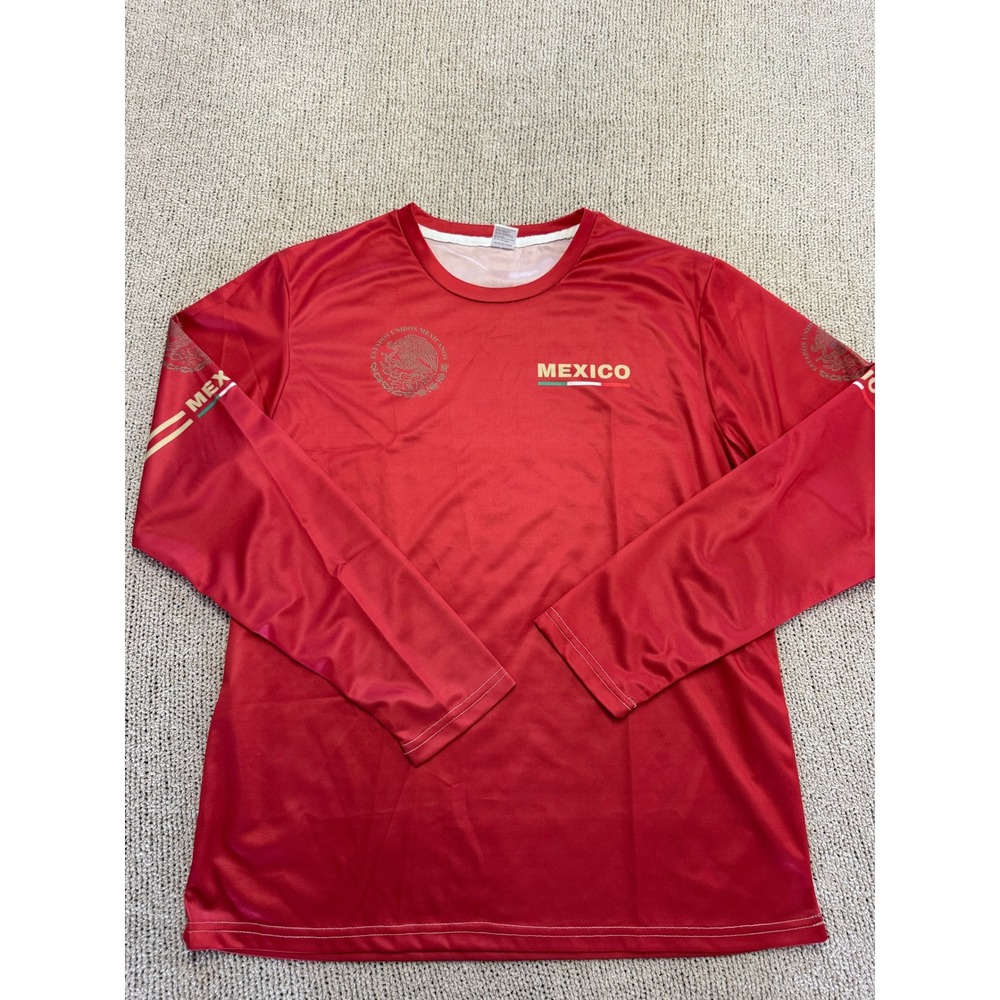 Mexico Soccer Jersey Long Sleeve Shirt Mens Medium Red Activewear Top Crest